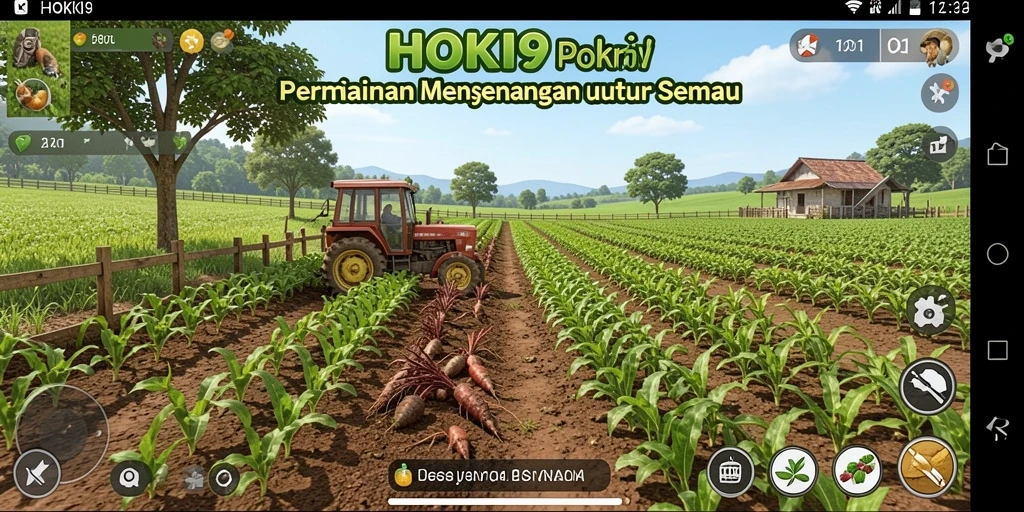 Screenshot HOKI9 menampilkan aktivitas berkebun yang seru dan interaksi dengan hewan.