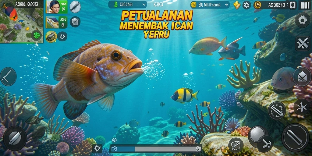 Tampilan seru gameplay K3K3 dengan aksi menembak ikan.