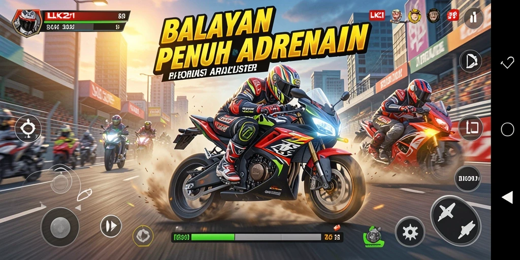 Pengalaman gameplay balapan motor yang mendebarkan.