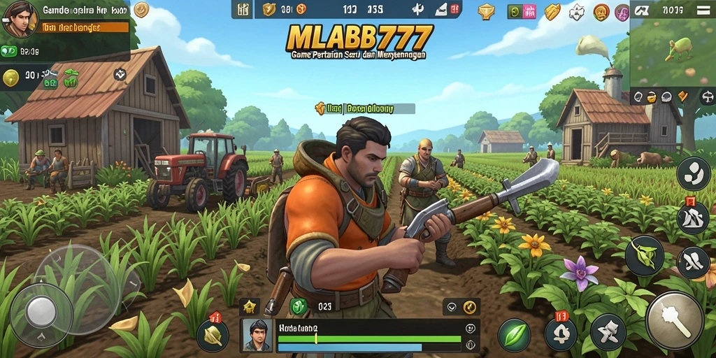 Tampilan gameplay MLBB777 dengan pertanian yang kaya dan interaktif.