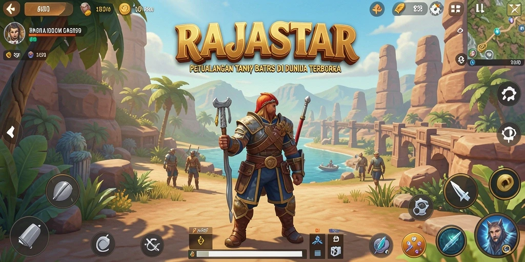 Gameplay RAJASTAR yang menampilkan dunia terbuka yang luas dan indah.